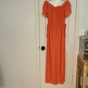 Coral off-shoulder maxi